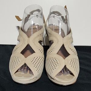 Cream Perforated Sandals with Ankle Straps - Size 9.5